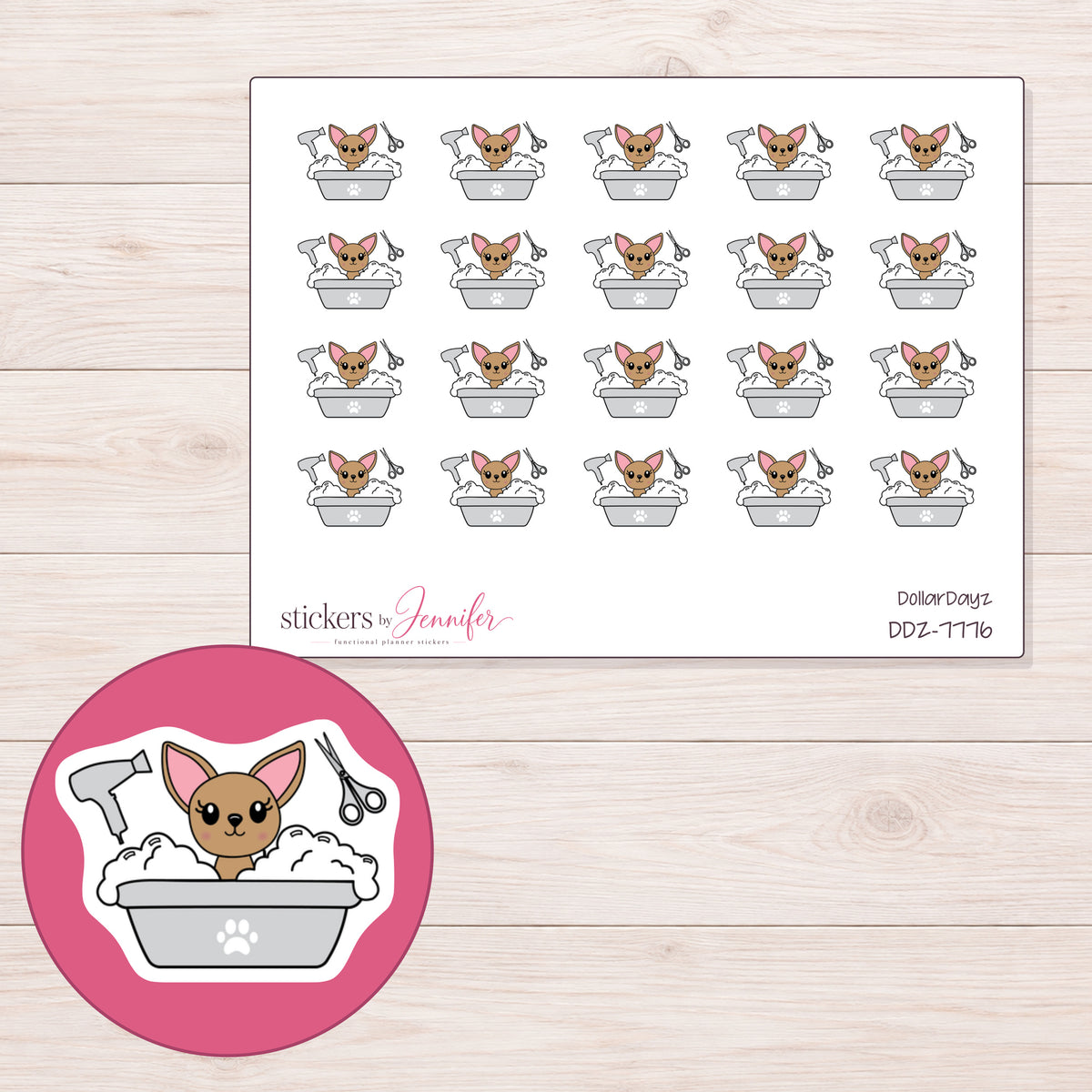 DDZ-7776 planner sticker sheet with enlarged sticker detail