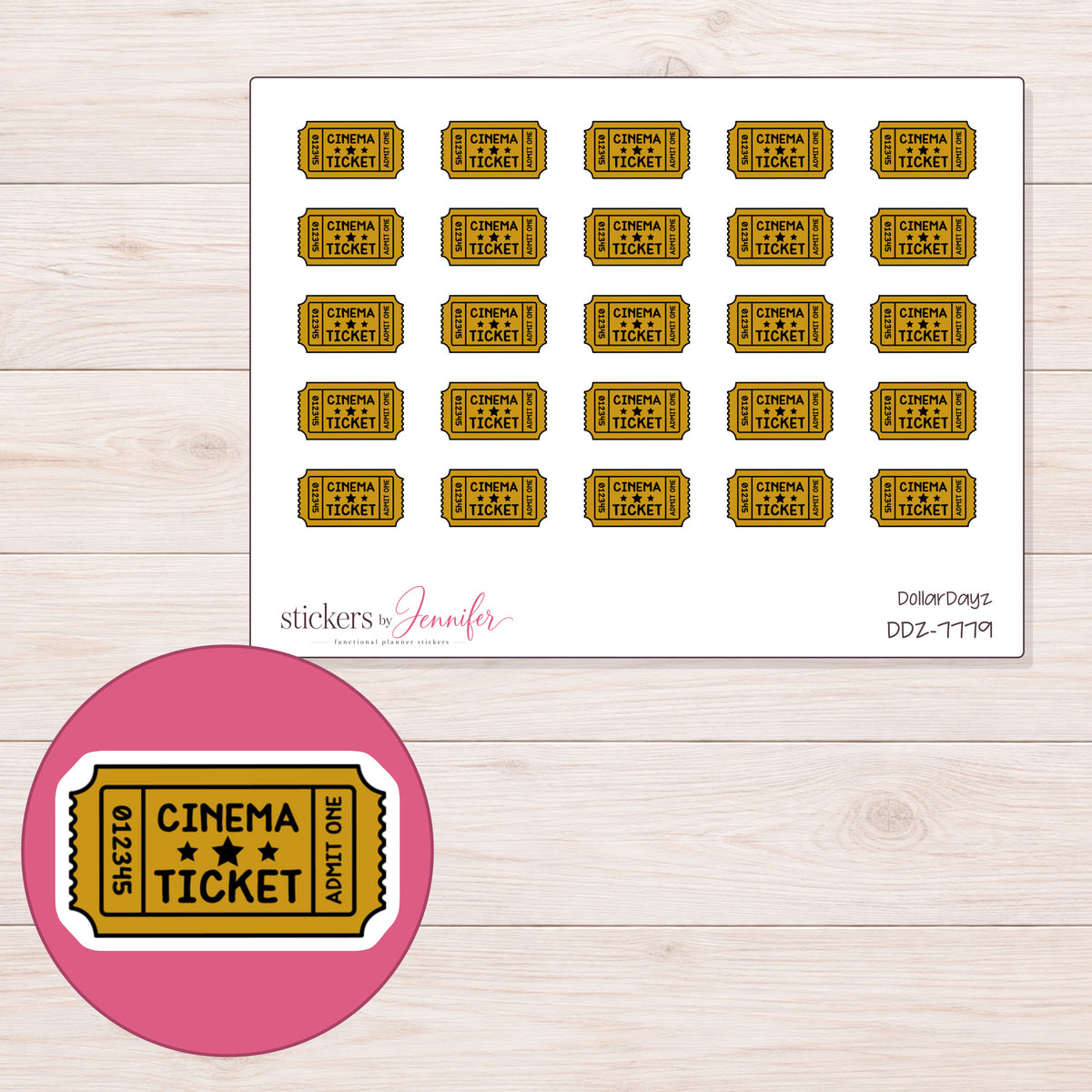 DDZ-7779 planner sticker sheet with enlarged sticker detail