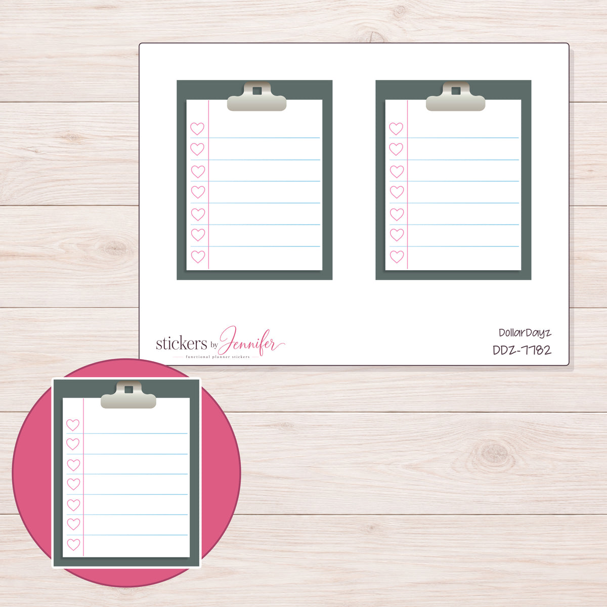 DDZ-7782 planner sticker sheet with enlarged sticker detail