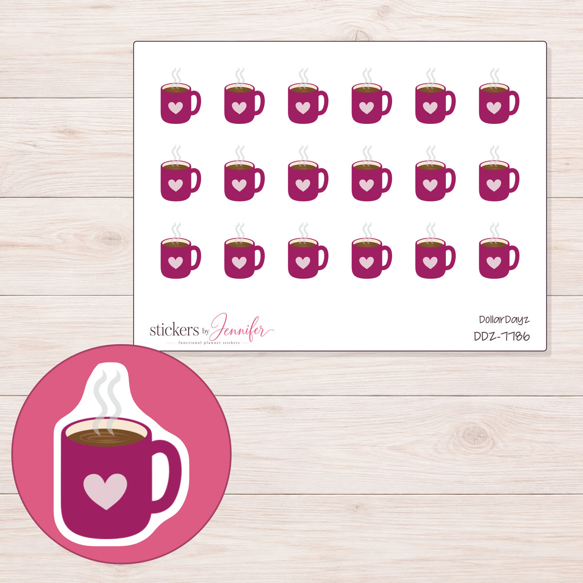 DDZ-7786 planner sticker sheet with enlarged sticker detail