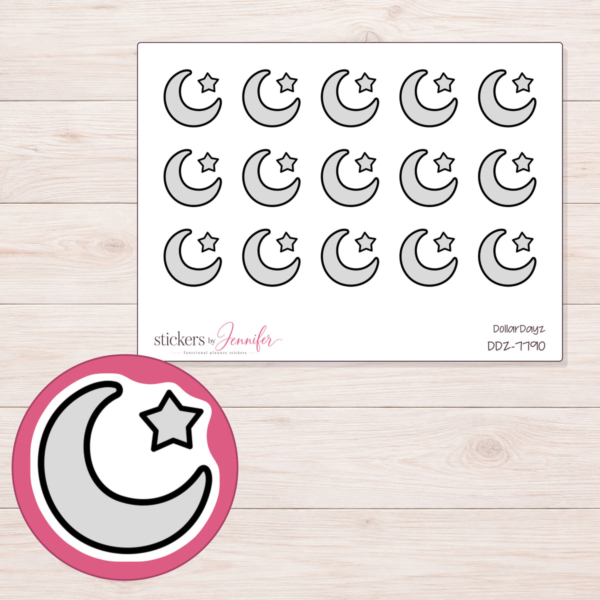 DDZ-7790 planner sticker sheet with enlarged sticker detail