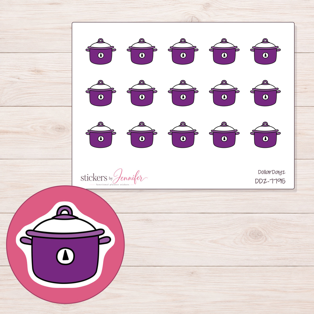 DDZ-7795 planner sticker sheet with enlarged sticker detail