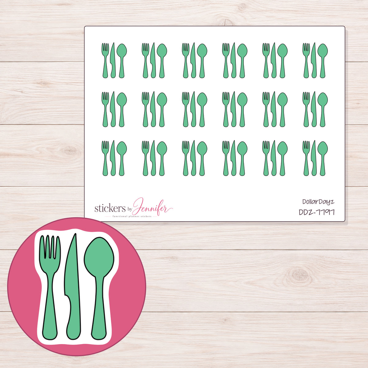 DDZ-7797 planner sticker sheet with enlarged sticker detail