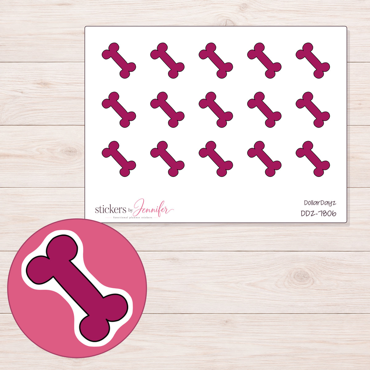 DDZ-7806 planner sticker sheet with enlarged sticker detail