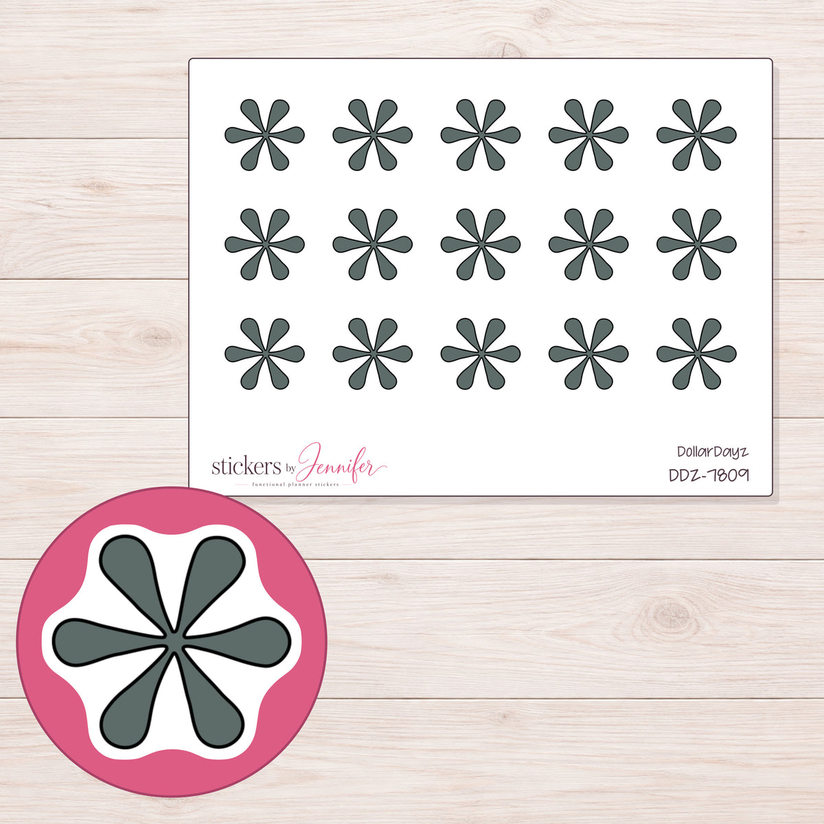 DDZ-7809 planner sticker sheet with enlarged sticker detail
