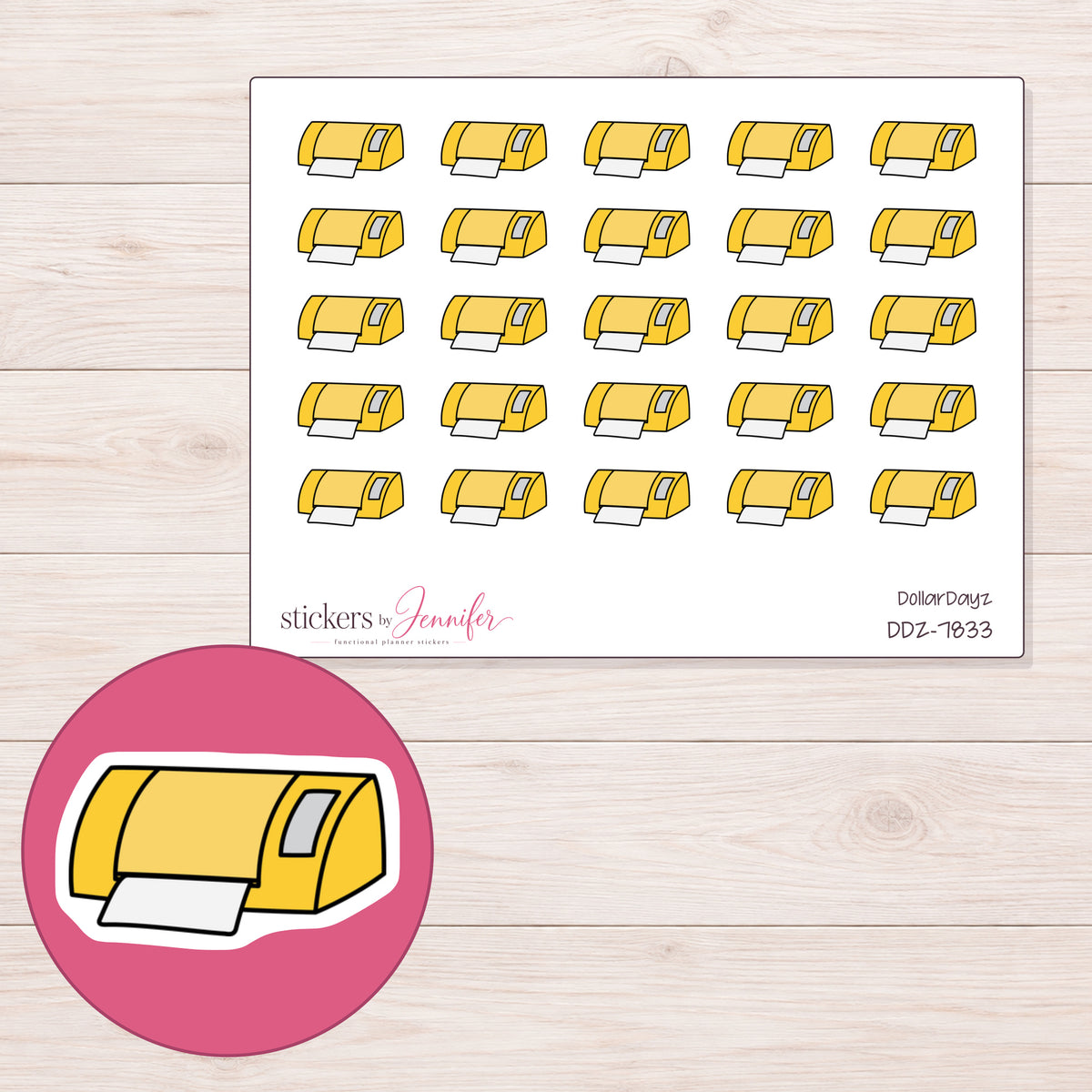 DDZ-7833 planner sticker sheet with enlarged sticker detail