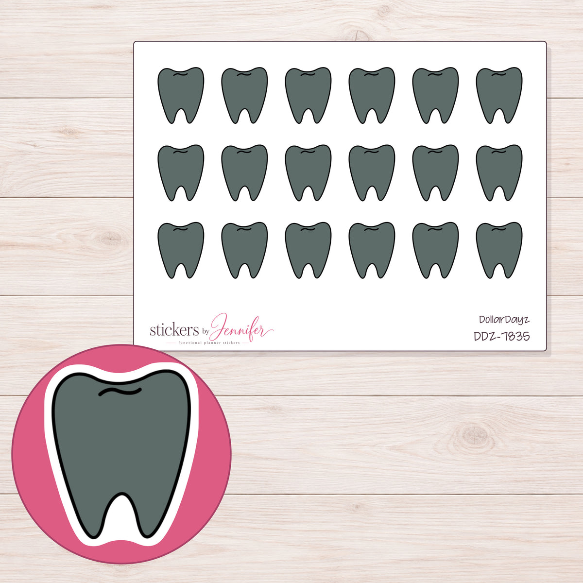 DDZ-7835 planner sticker sheet with enlarged sticker detail