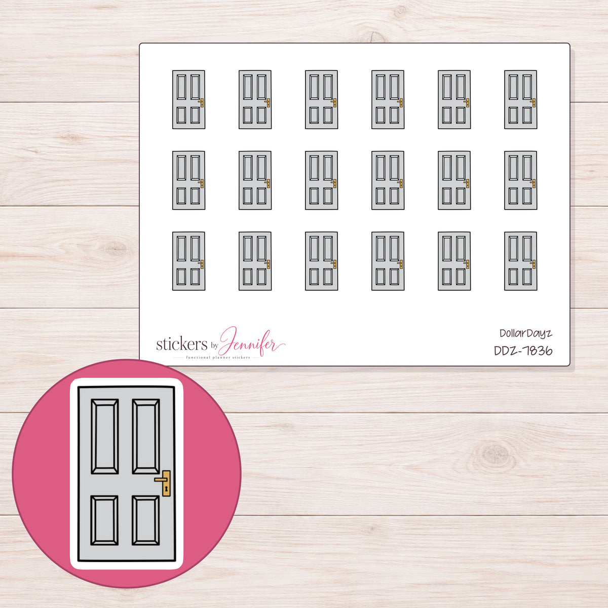DDZ-7836 planner sticker sheet with enlarged sticker detail