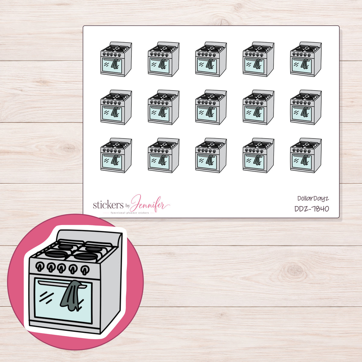 DDZ-7840 planner sticker sheet with enlarged sticker detail