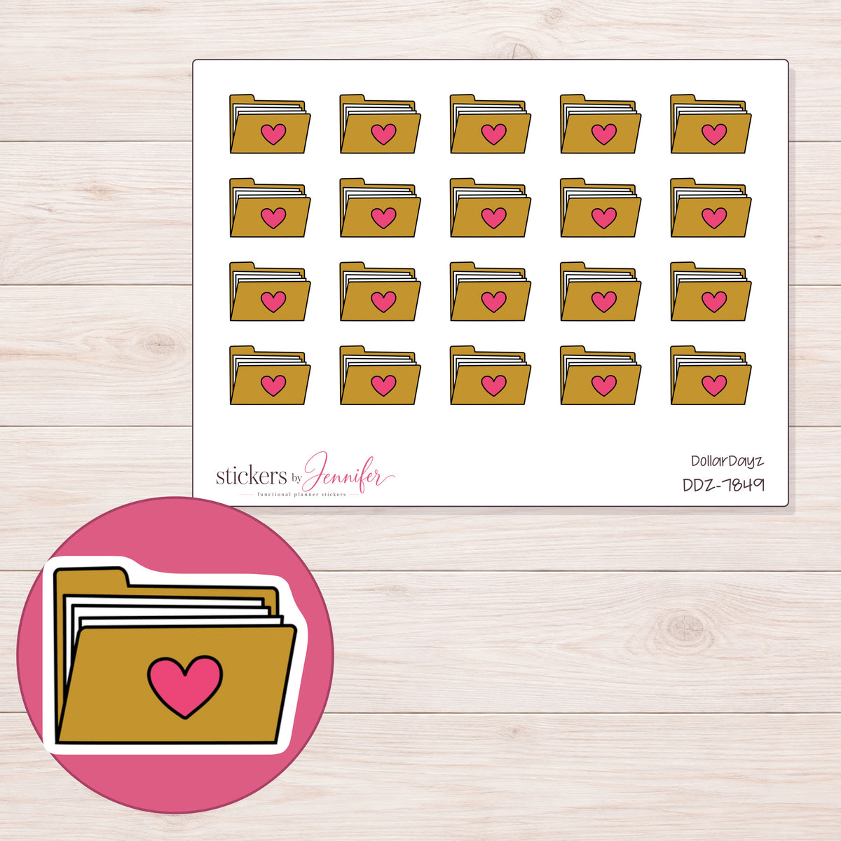 DDZ-7849 planner sticker sheet with enlarged sticker detail