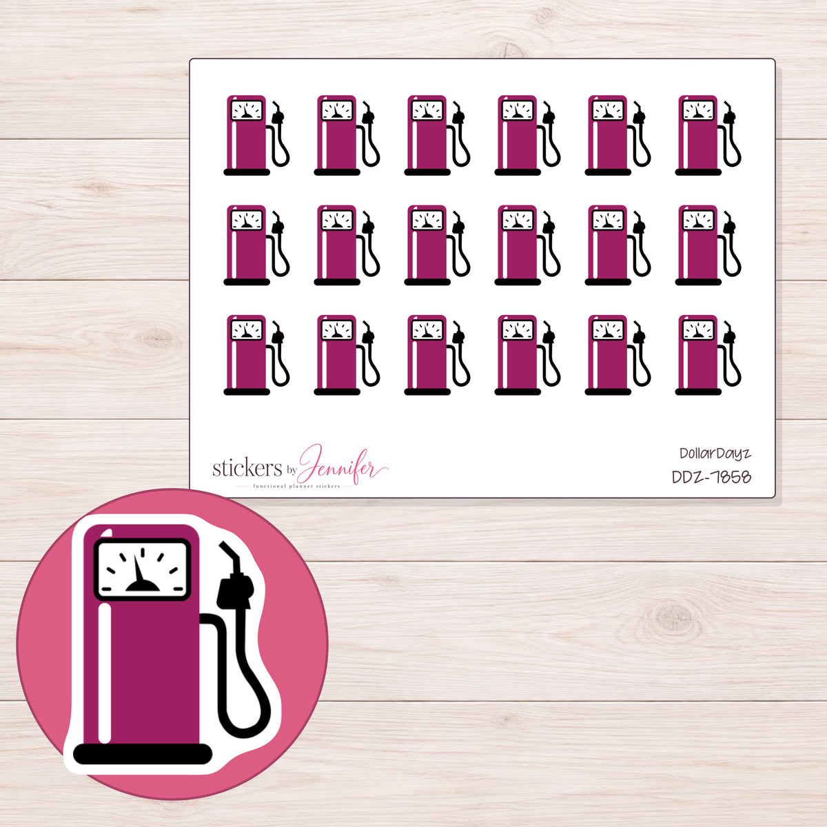 DDZ-7858 planner sticker sheet with enlarged sticker detail
