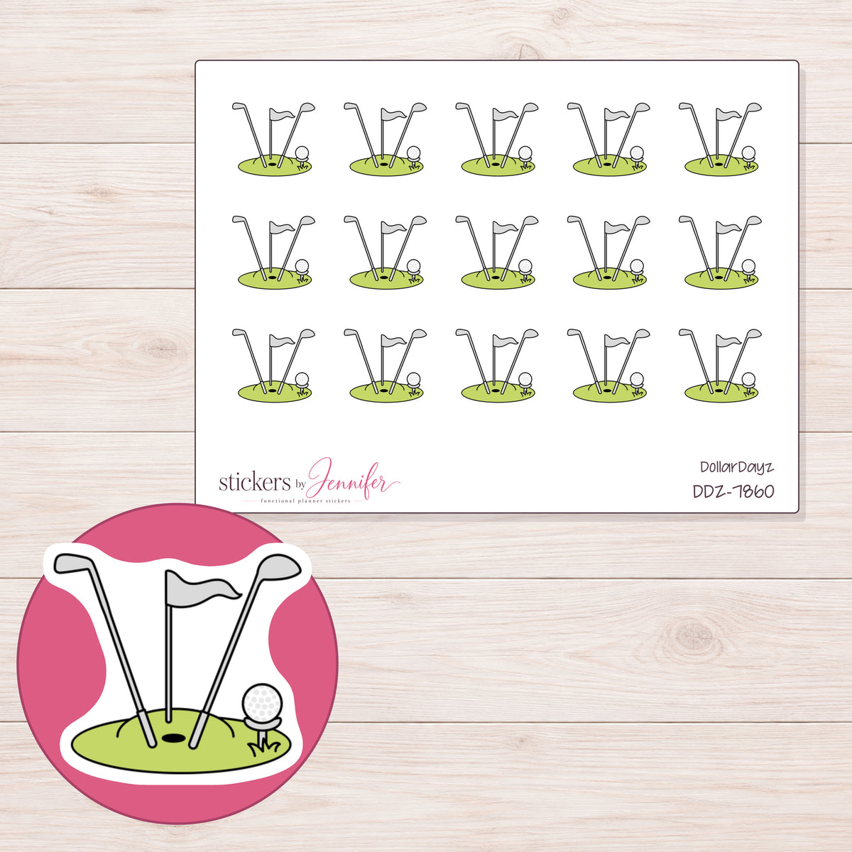 DDZ-7860 planner sticker sheet with enlarged sticker detail