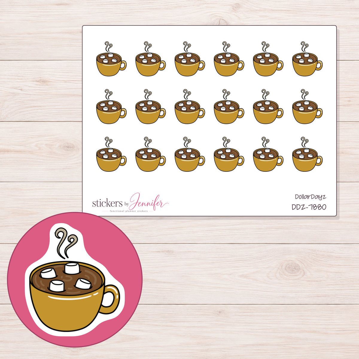 DDZ-7880 planner sticker sheet with enlarged sticker detail