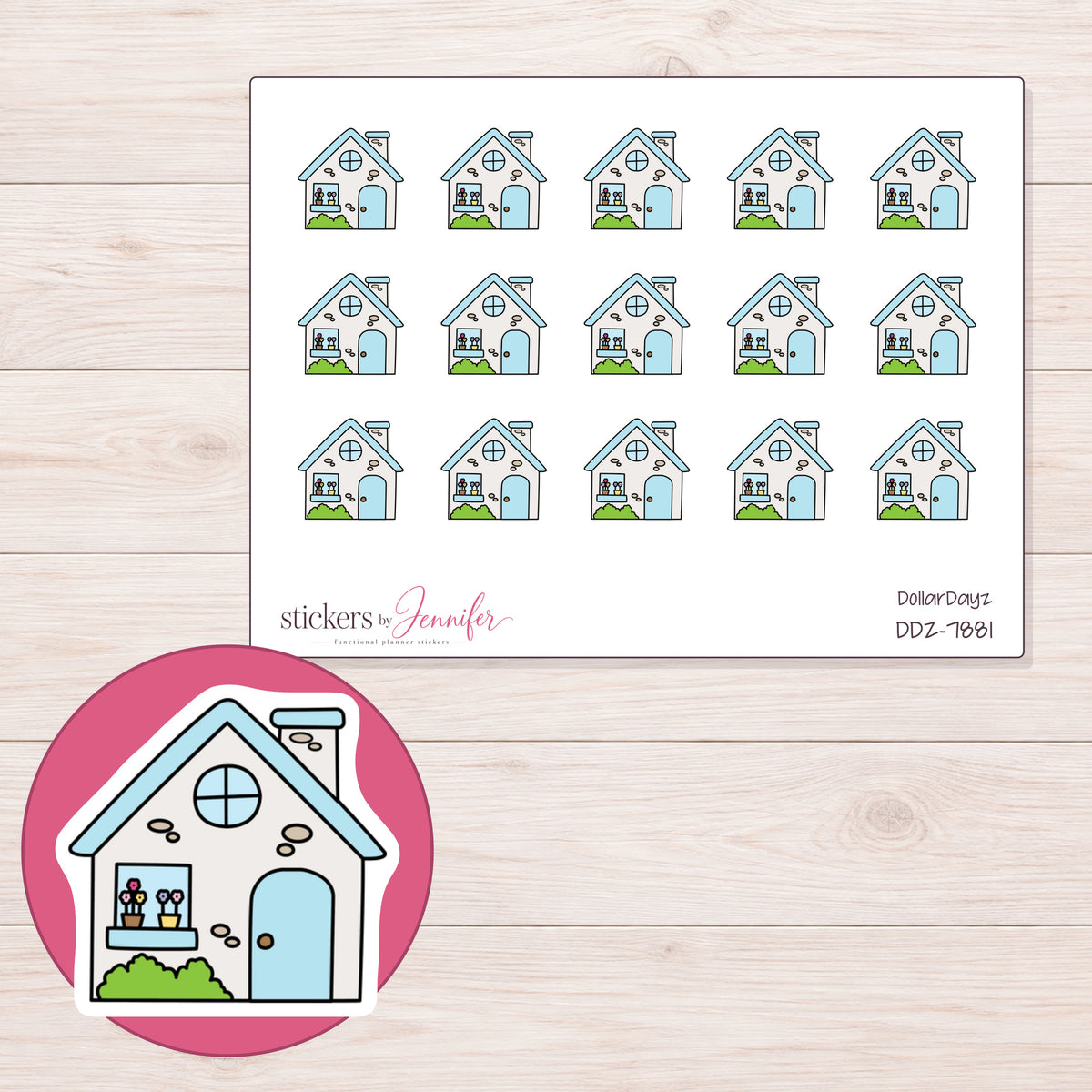 DDZ-7881 planner sticker sheet with enlarged sticker detail
