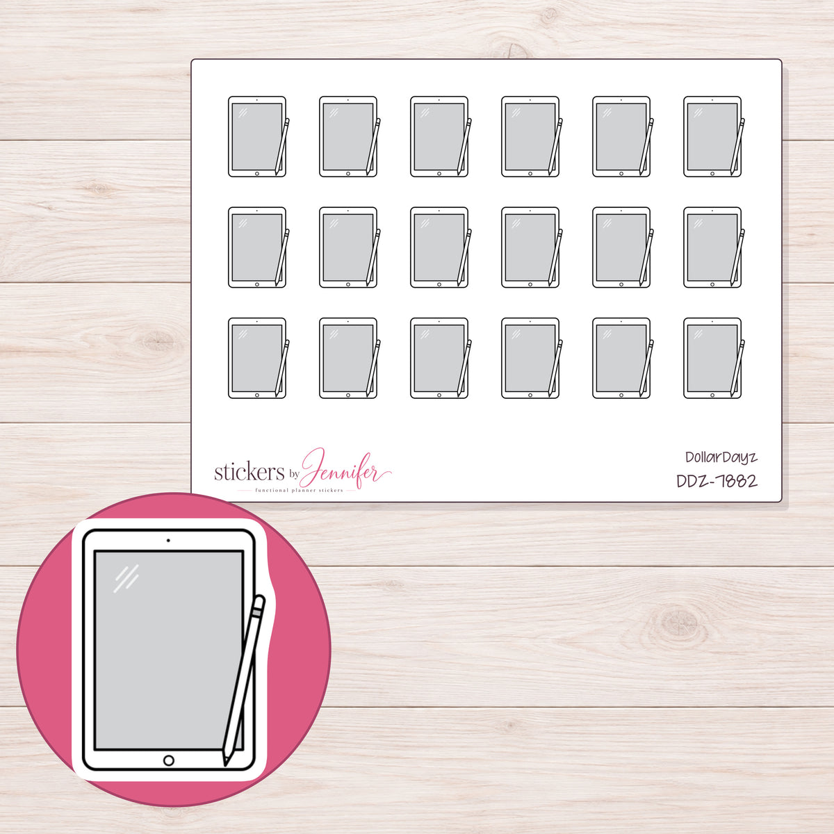 DDZ-7882 planner sticker sheet with enlarged sticker detail
