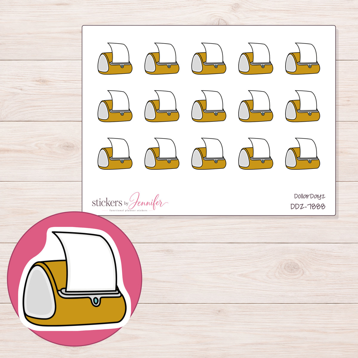 DDZ-7888 planner sticker sheet with enlarged sticker detail