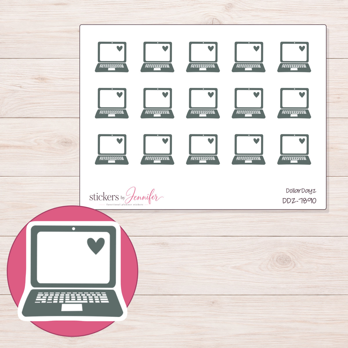 DDZ-7890 planner sticker sheet with enlarged sticker detail