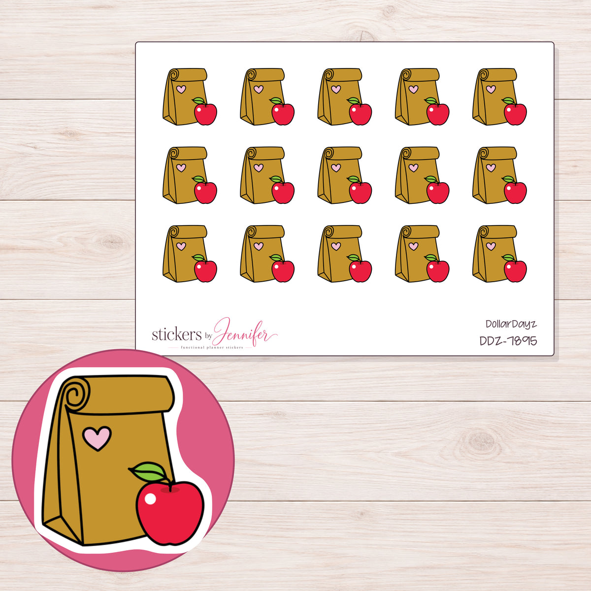 DDZ-7895 planner sticker sheet with enlarged sticker detail