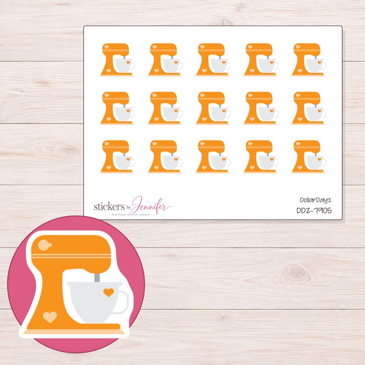 DDZ-7905 planner sticker sheet with enlarged sticker detail