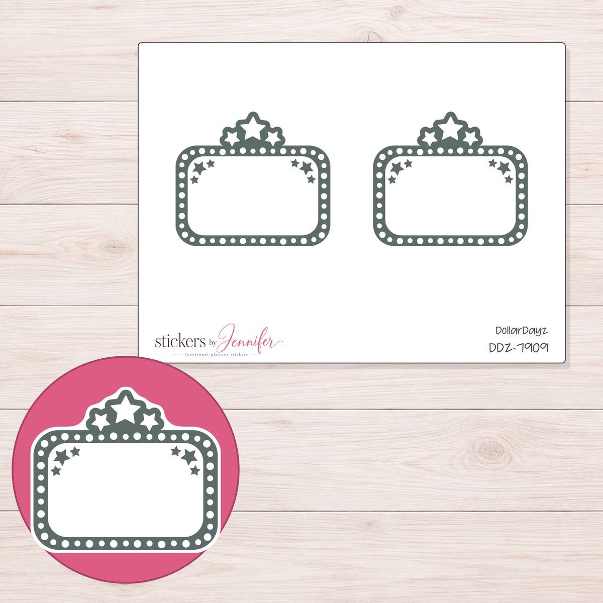 DDZ-7909 planner sticker sheet with enlarged sticker detail