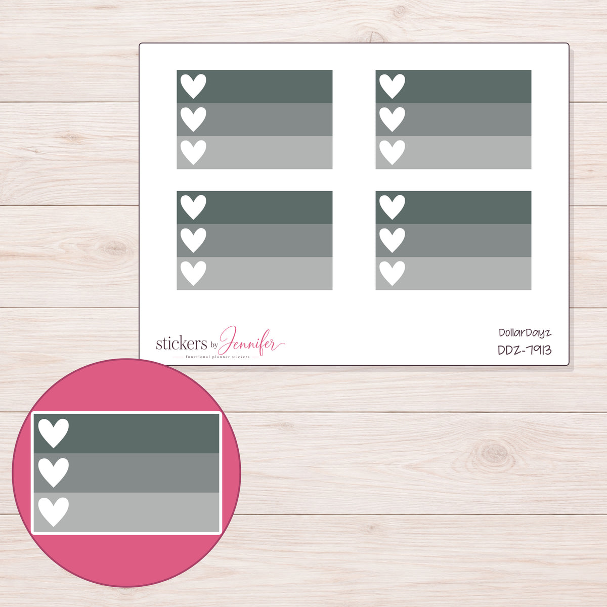 DDZ-7913 planner sticker sheet with enlarged sticker detail