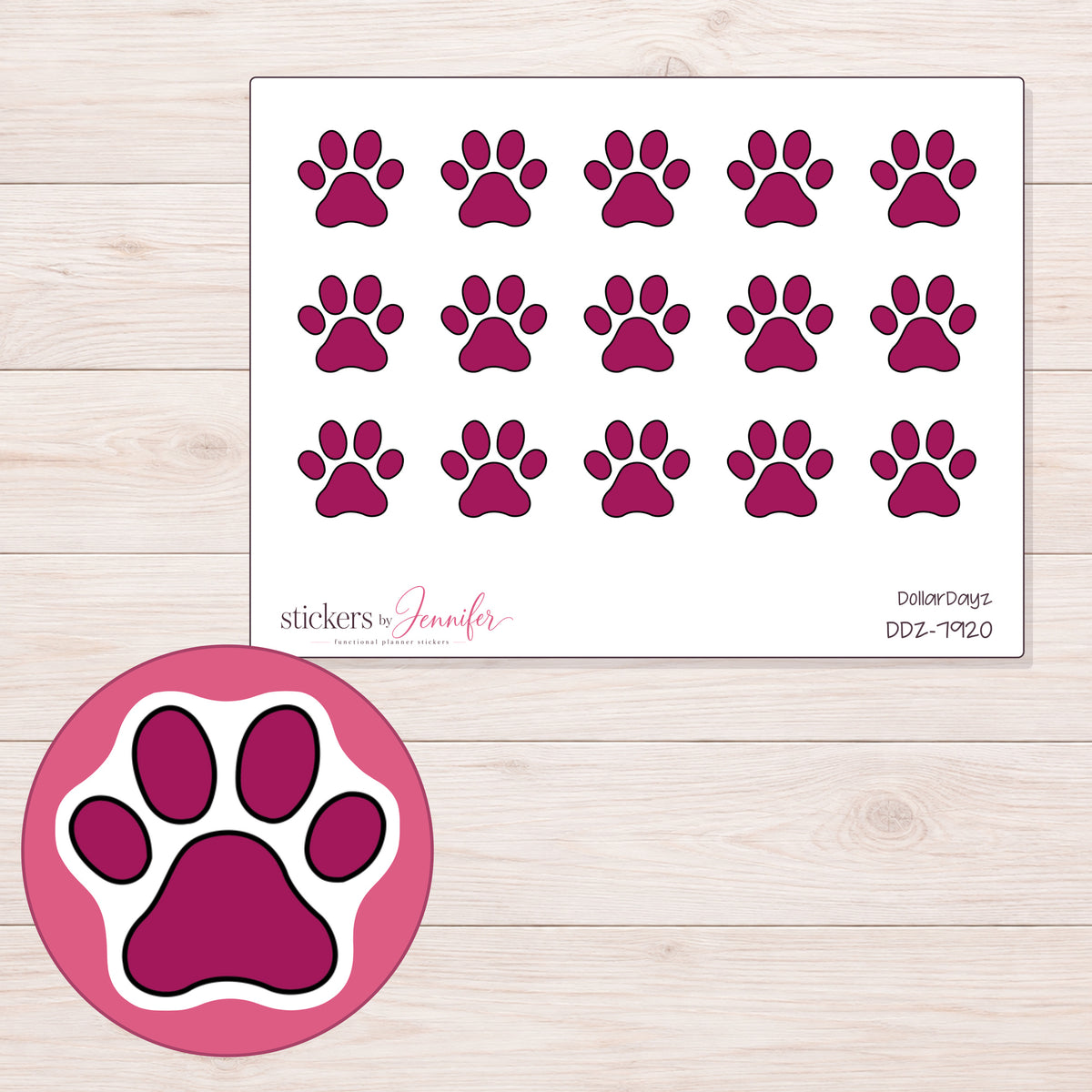 DDZ-7920 planner sticker sheet with enlarged sticker detail