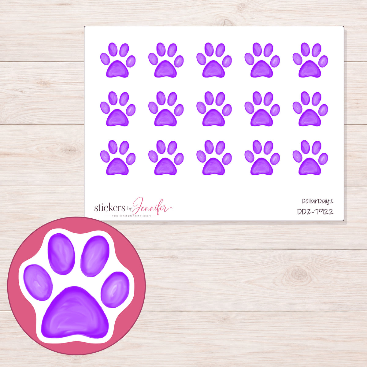 DDZ-7922 planner sticker sheet with enlarged sticker detail