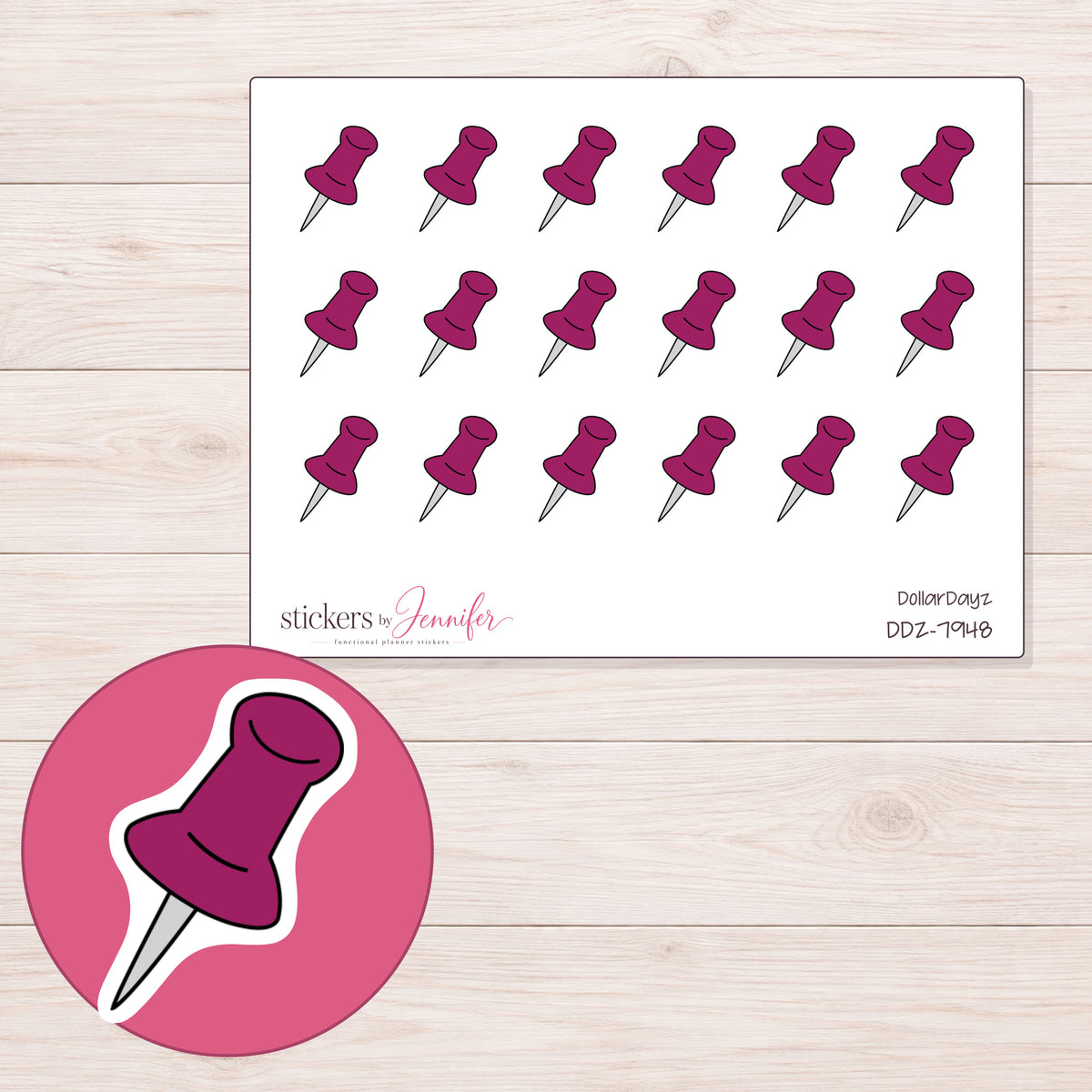 DDZ-7948 planner sticker sheet with enlarged sticker detail