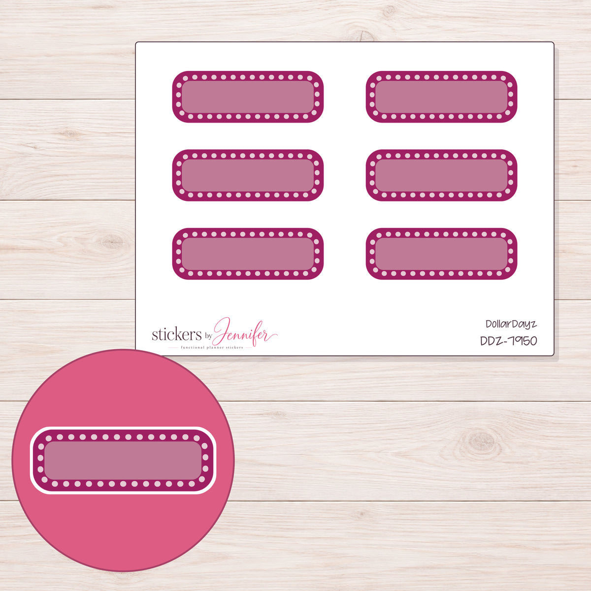 DDZ-7950 planner sticker sheet with enlarged sticker detail