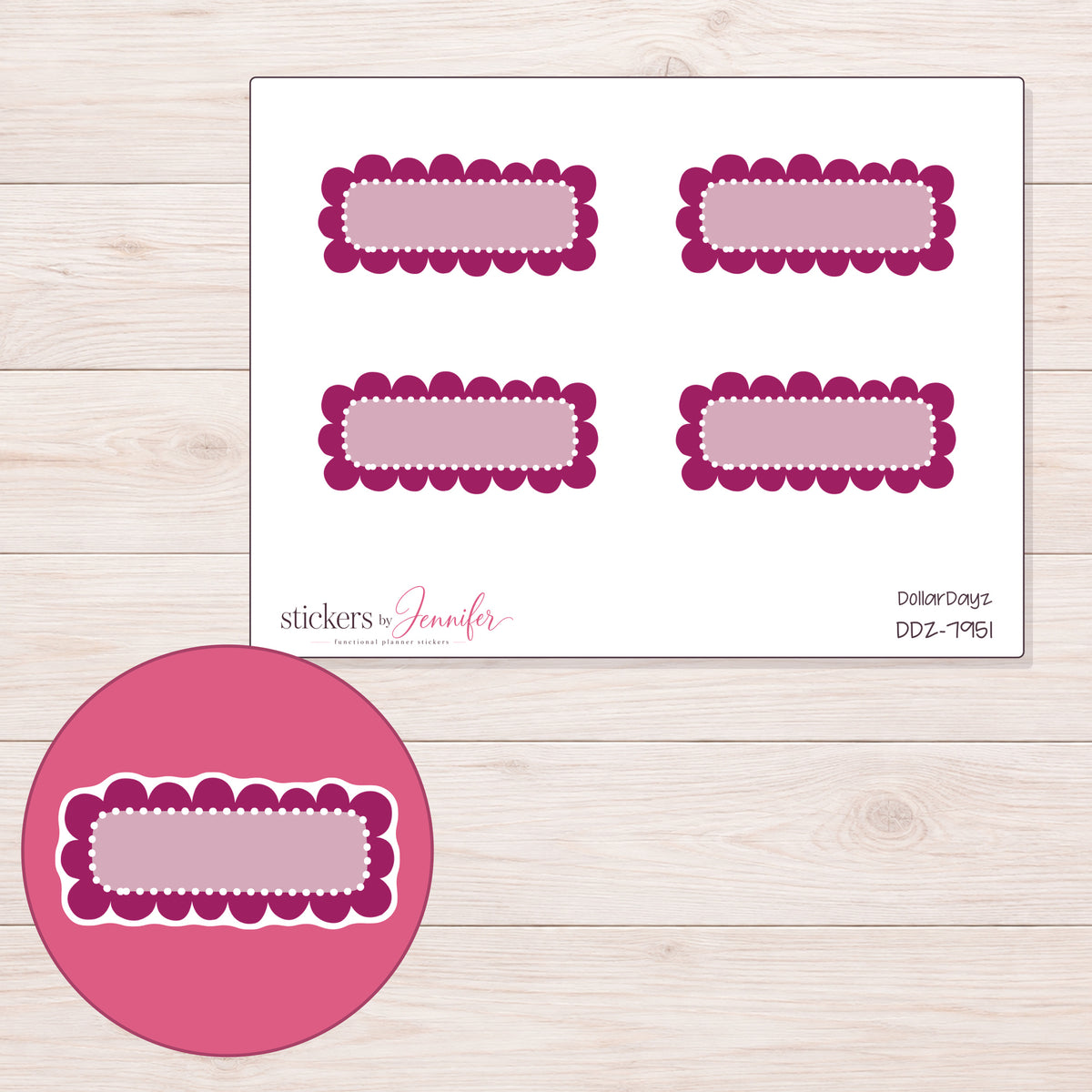 DDZ-7951 planner sticker sheet with enlarged sticker detail