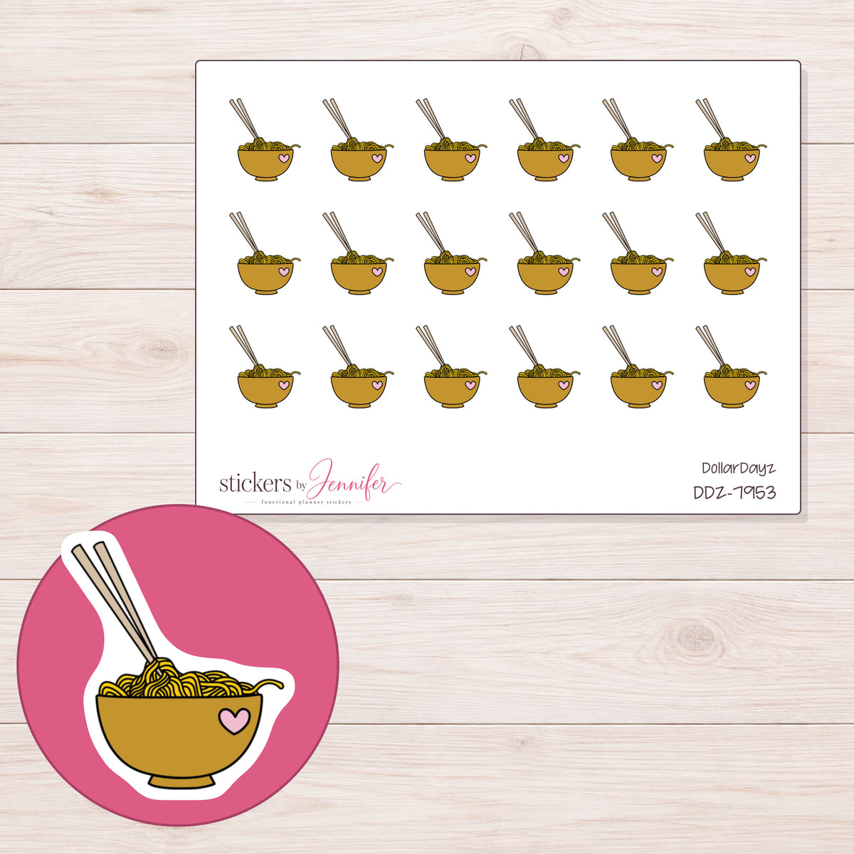 DDZ-7953 planner sticker sheet with enlarged sticker detail