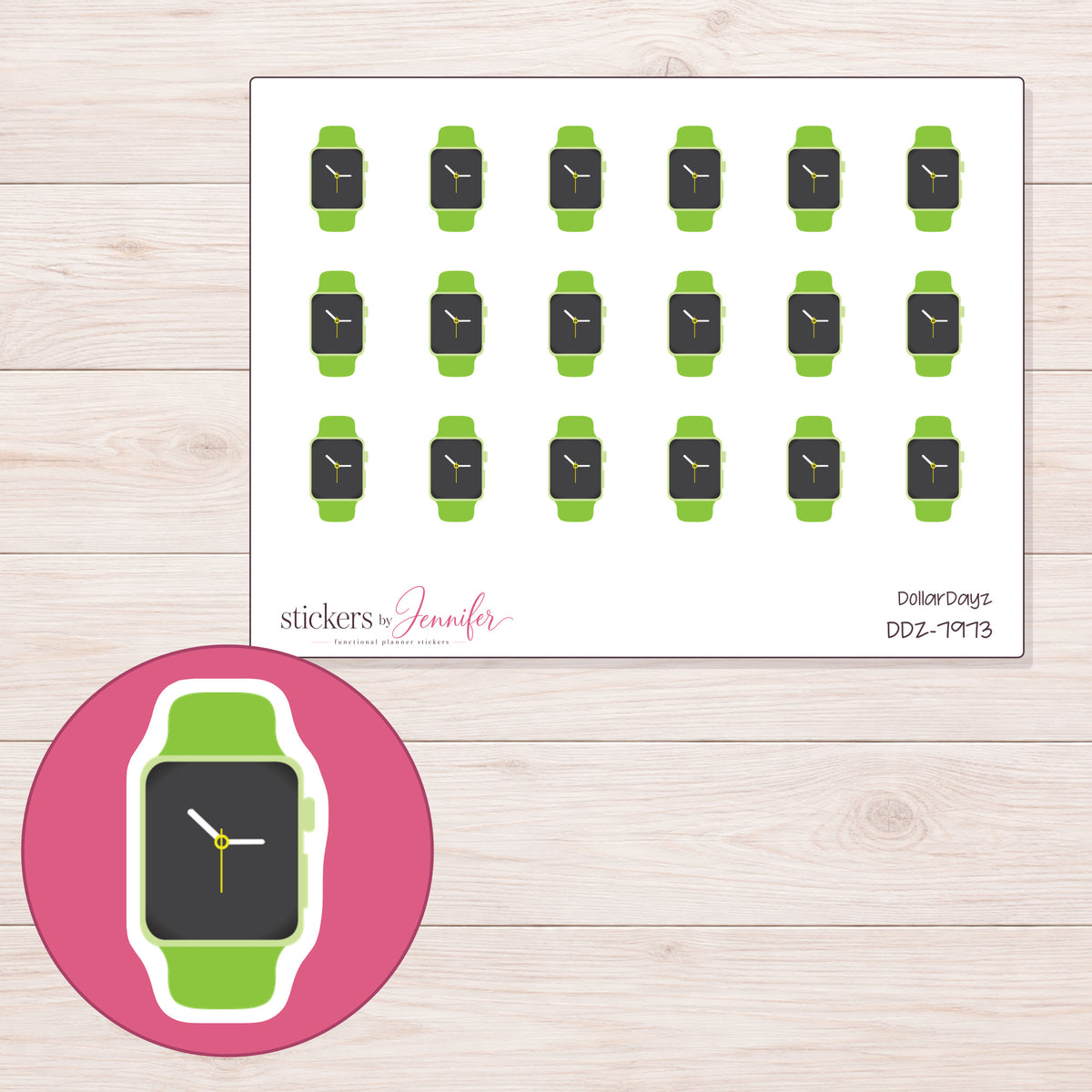 DDZ-7973 planner sticker sheet with enlarged sticker detail