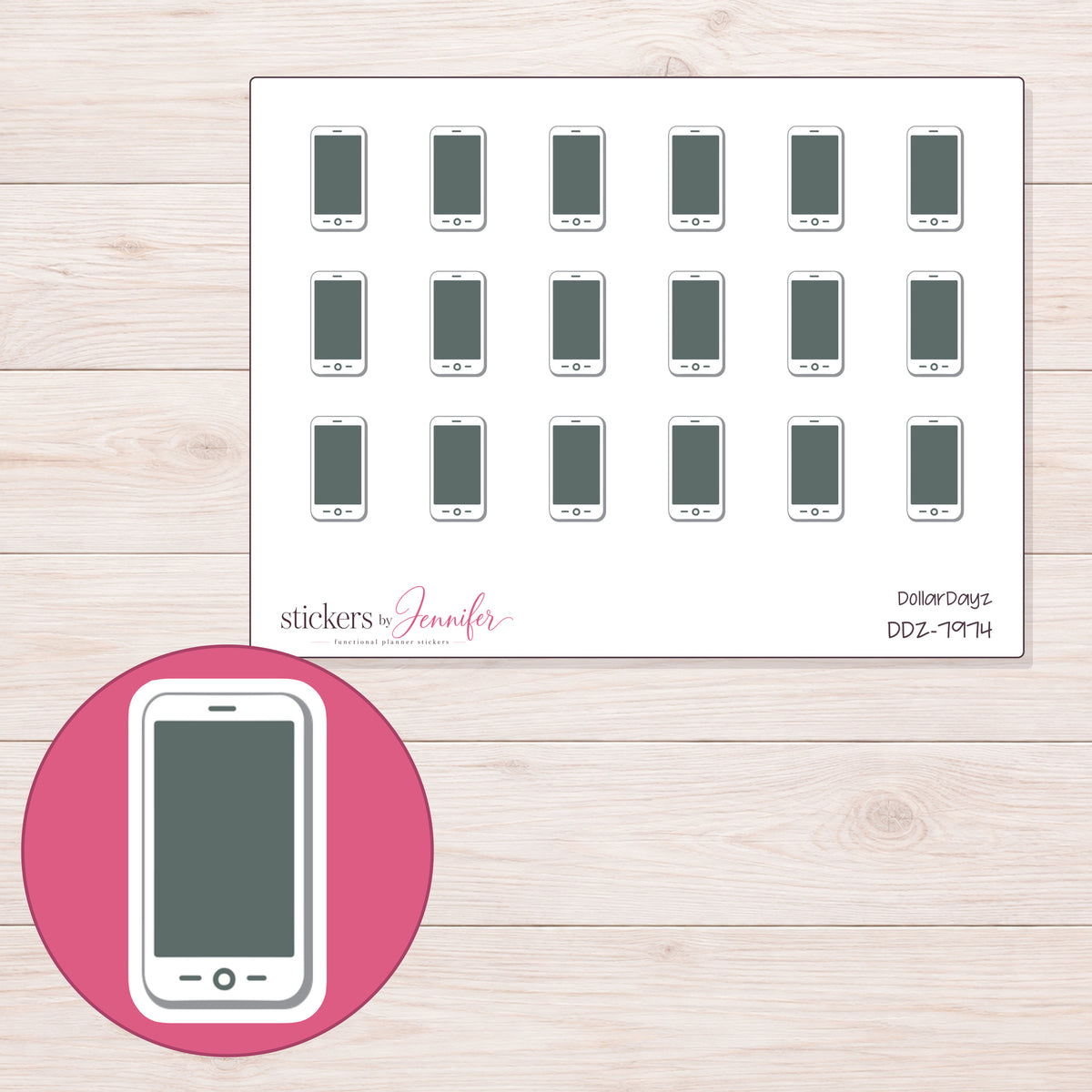 DDZ-7974 planner sticker sheet with enlarged sticker detail