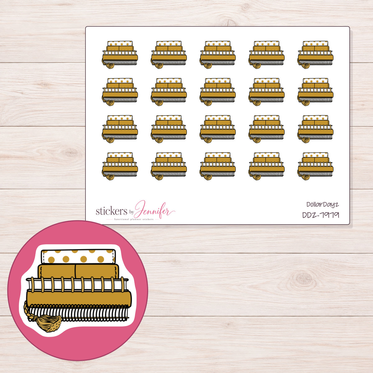 DDZ-7979 planner sticker sheet with enlarged sticker detail