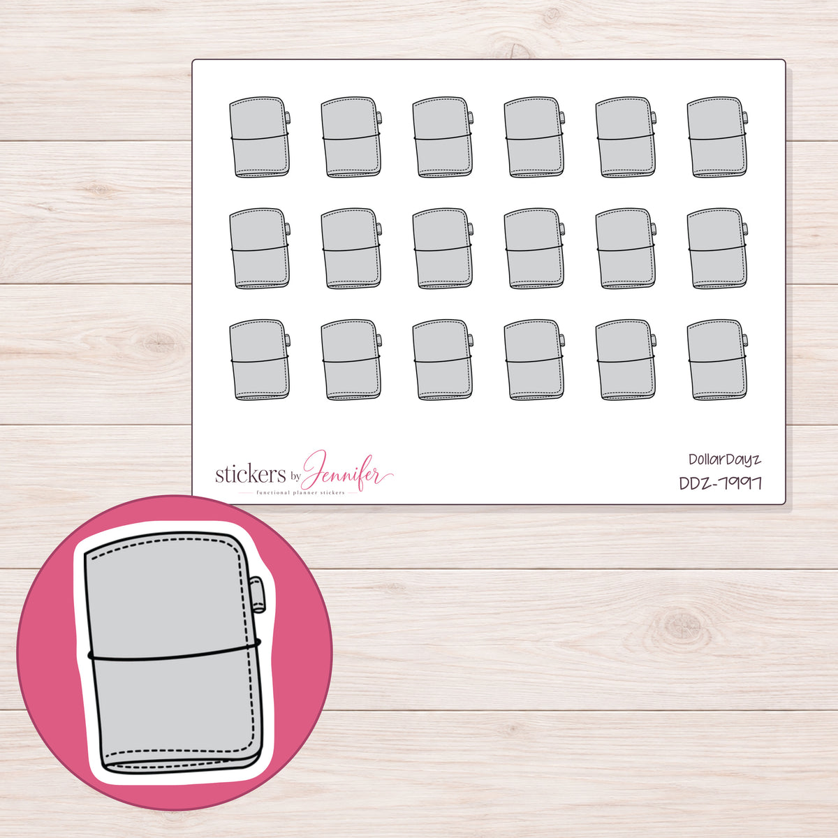 DDZ-7997 planner sticker sheet with enlarged sticker detail