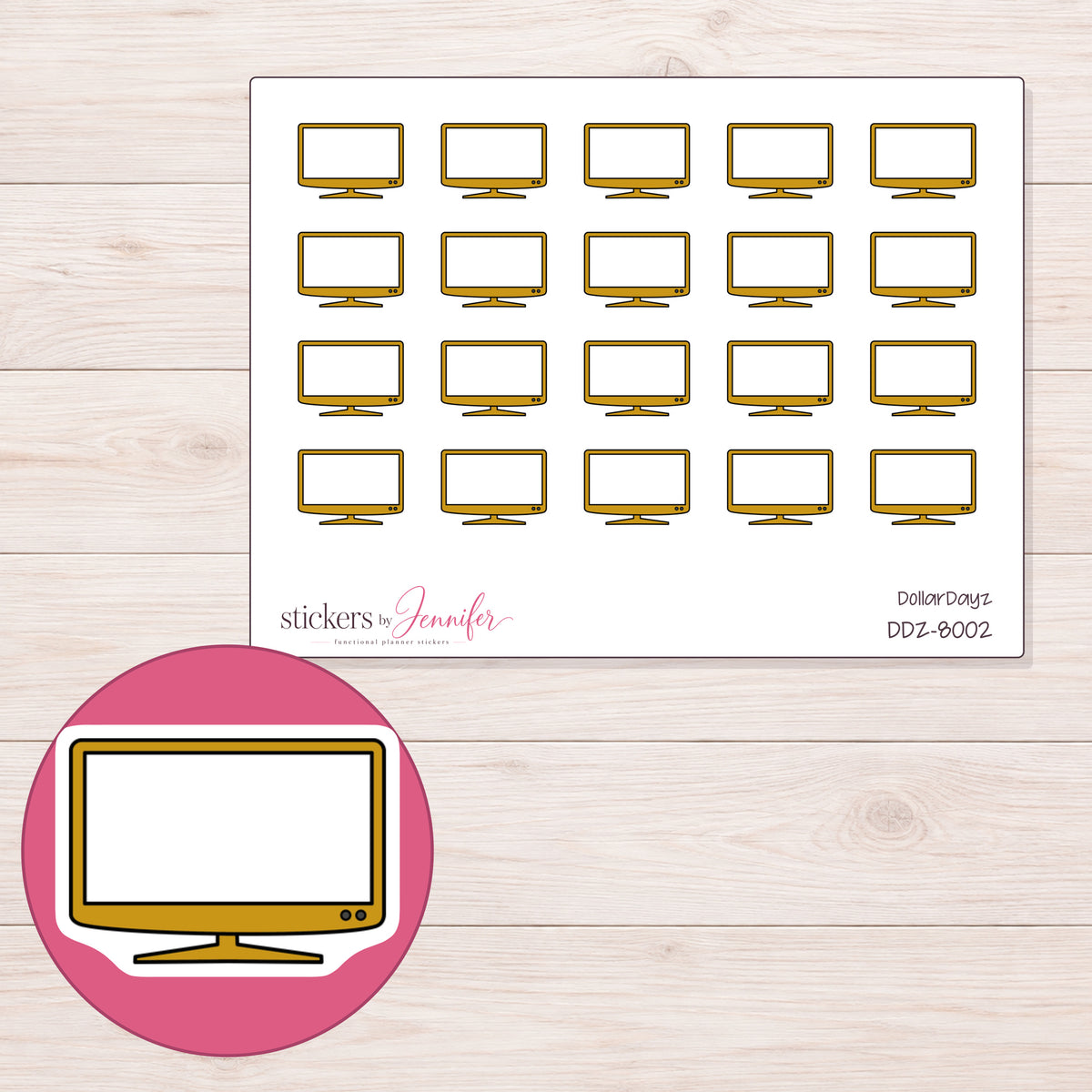 DDZ-8002 planner sticker sheet with enlarged sticker detail