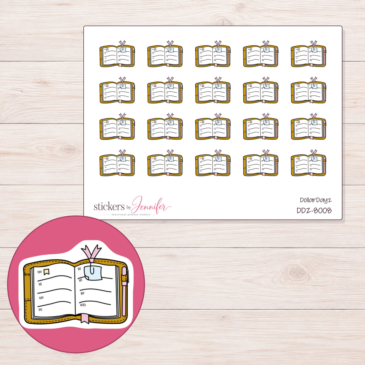 DDZ-8008 planner sticker sheet with enlarged sticker detail