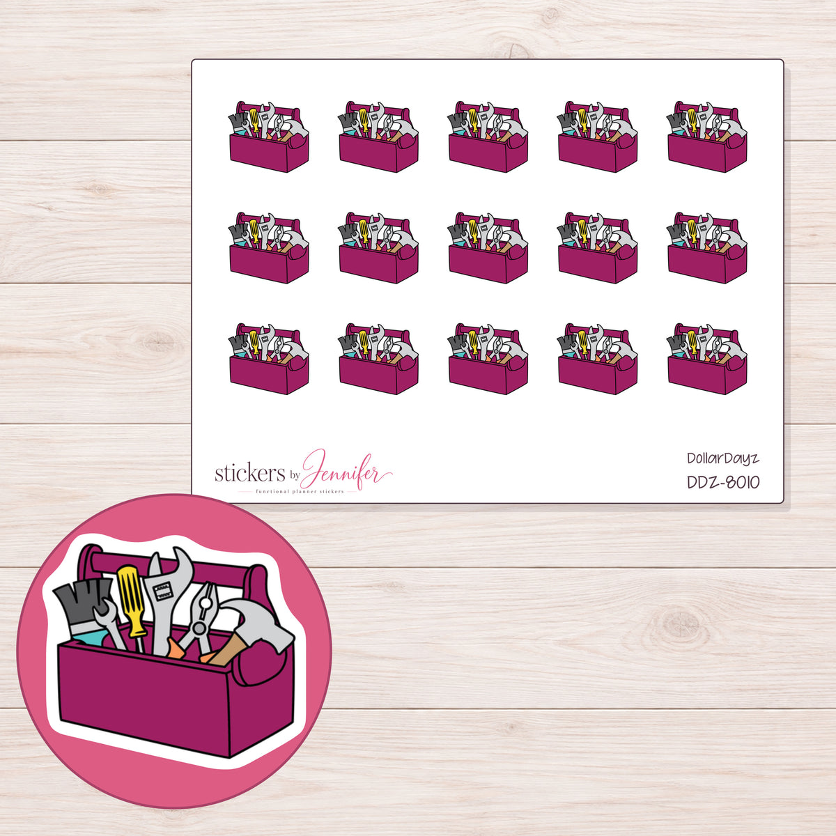 DDZ-8010 planner sticker sheet with enlarged sticker detail