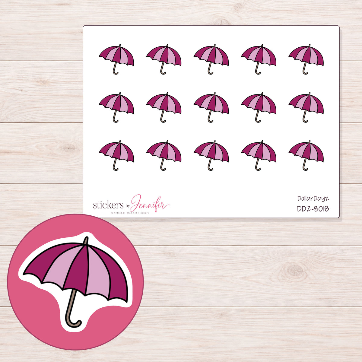 DDZ-8018 planner sticker sheet with enlarged sticker detail