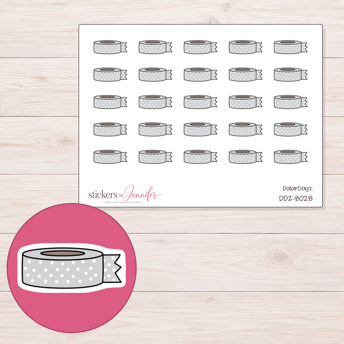 DDZ-8028 planner sticker sheet with enlarged sticker detail