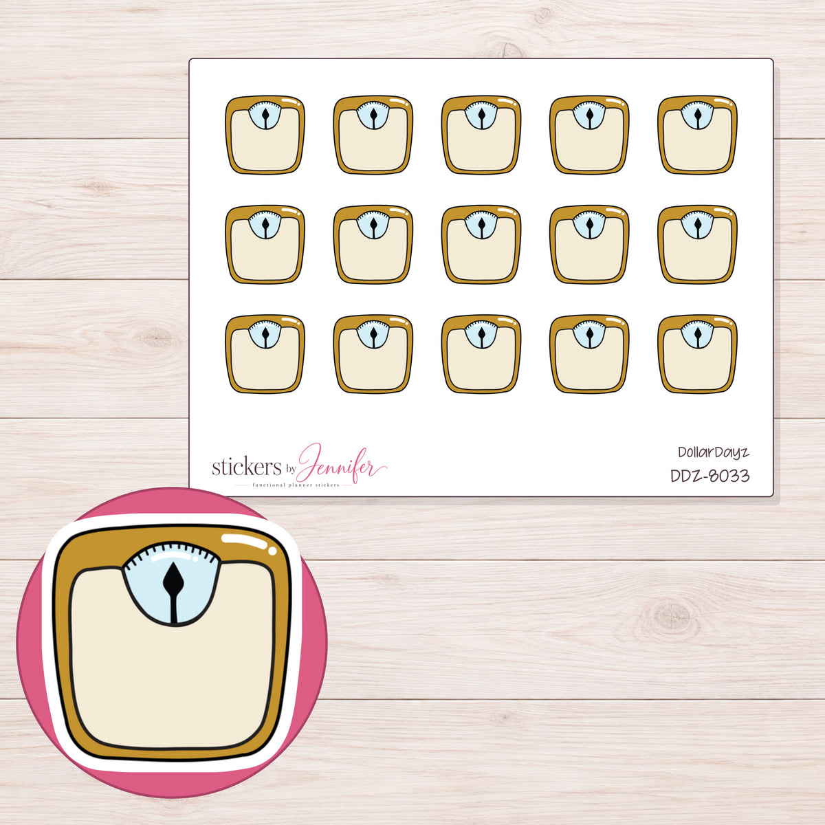 DDZ-8033 planner sticker sheet with enlarged sticker detail