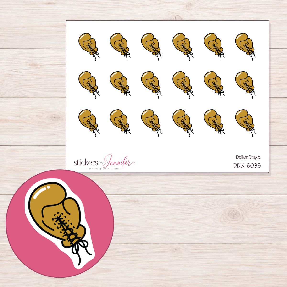 DDZ-8035 planner sticker sheet with enlarged sticker detail