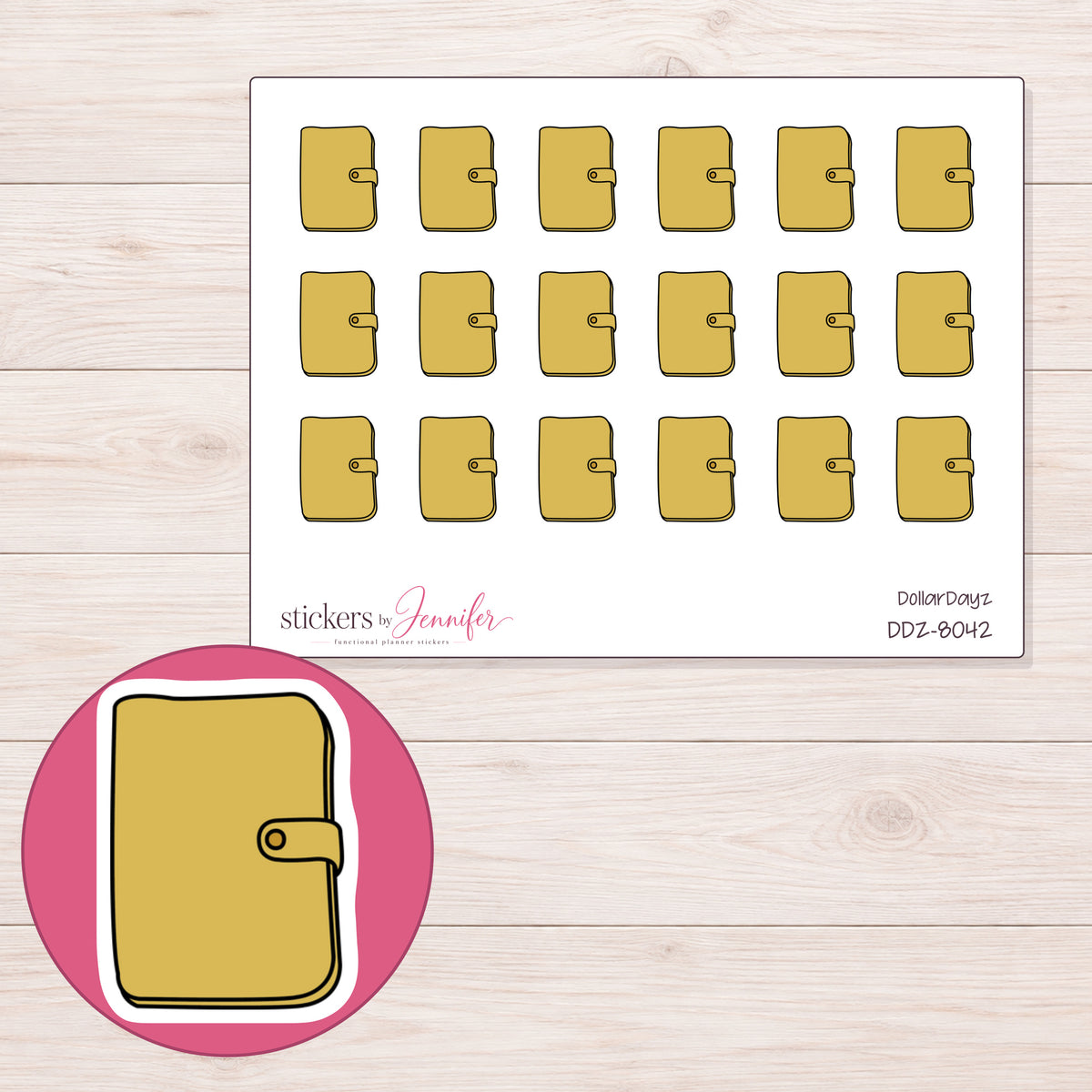 DDZ-8042 planner sticker sheet with enlarged sticker detail