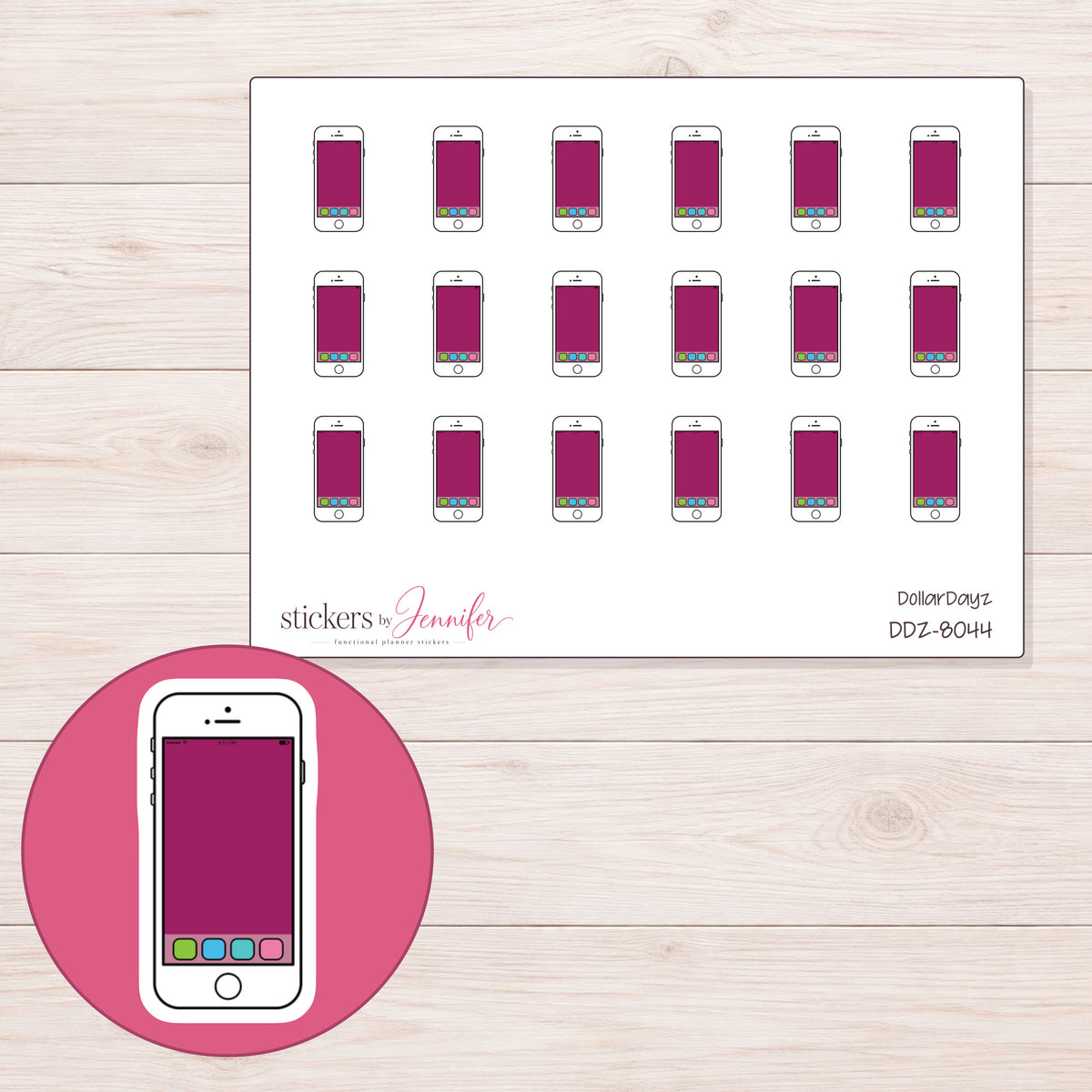 DDZ-8044 planner sticker sheet with enlarged sticker detail