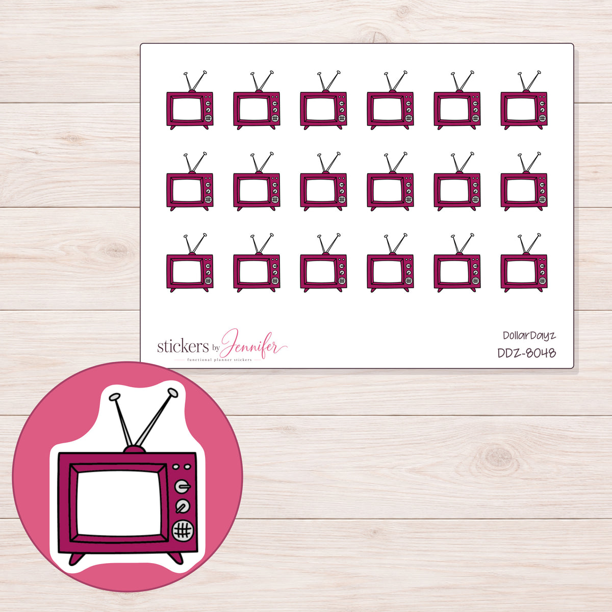 DDZ-8048 planner sticker sheet with enlarged sticker detail