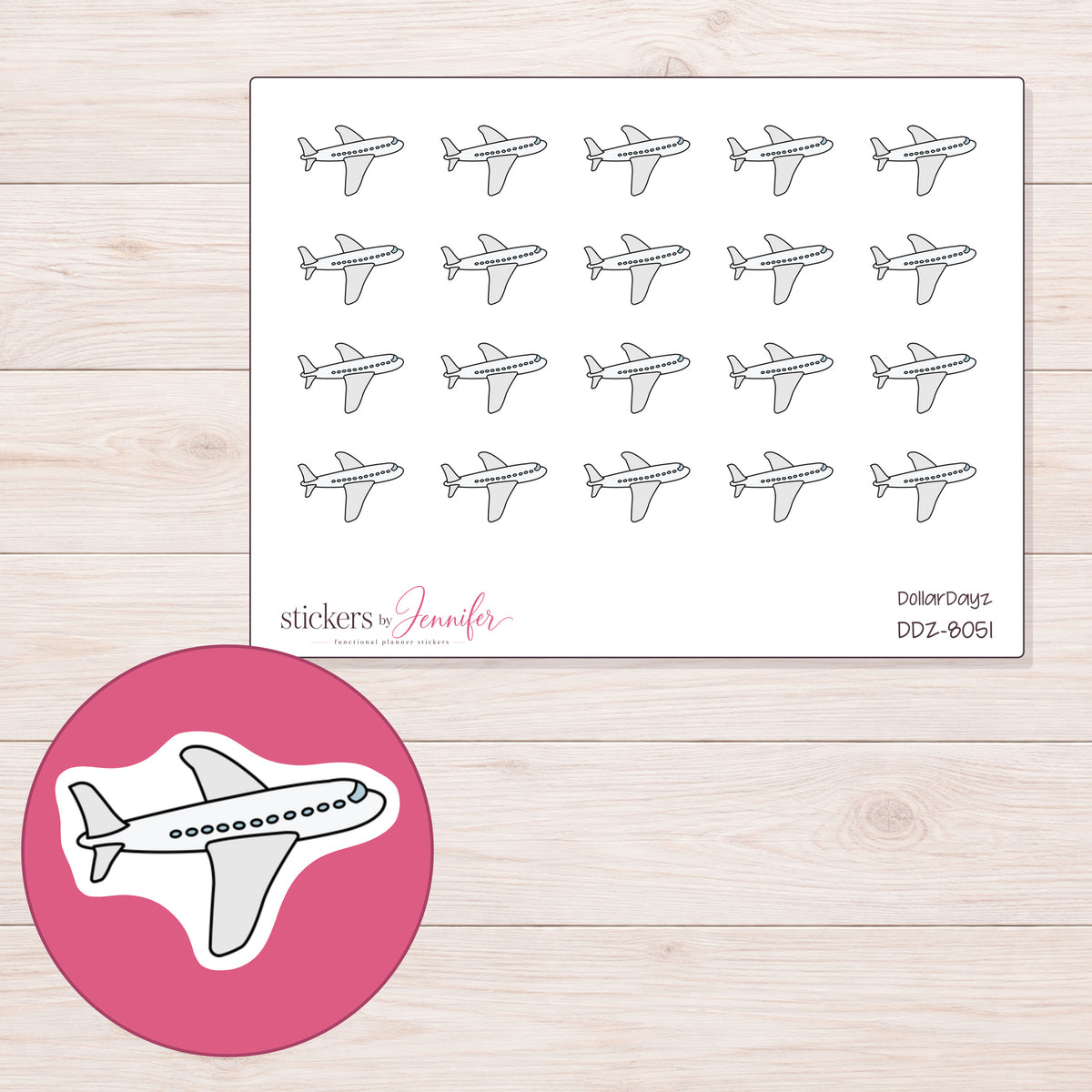 DDZ-8051 planner sticker sheet with enlarged sticker detail