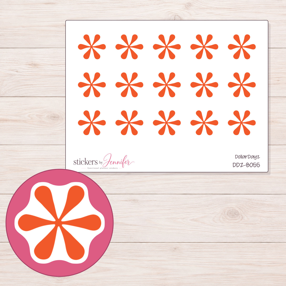 DDZ-8055 planner sticker sheet with enlarged sticker detail