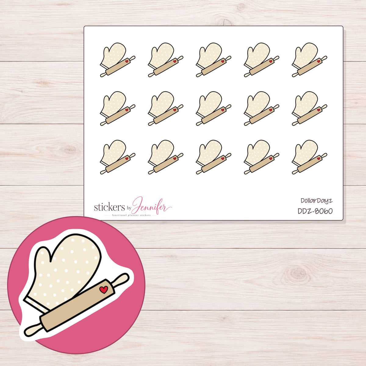 DDZ-8060 planner sticker sheet with enlarged sticker detail
