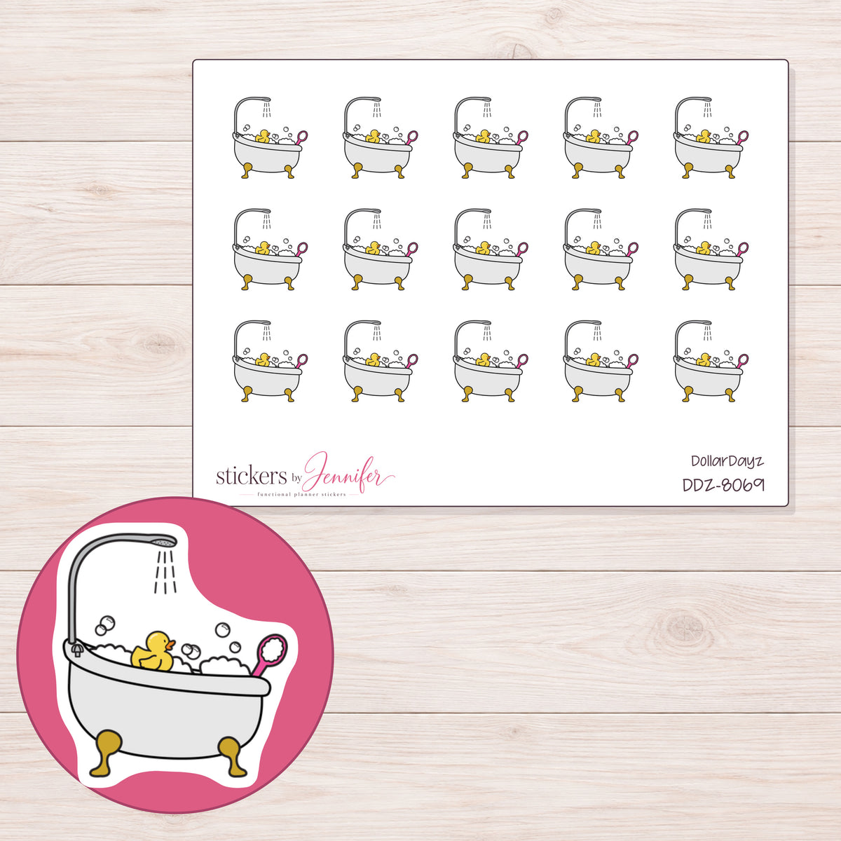 DDZ-8069 planner sticker sheet with enlarged sticker detail