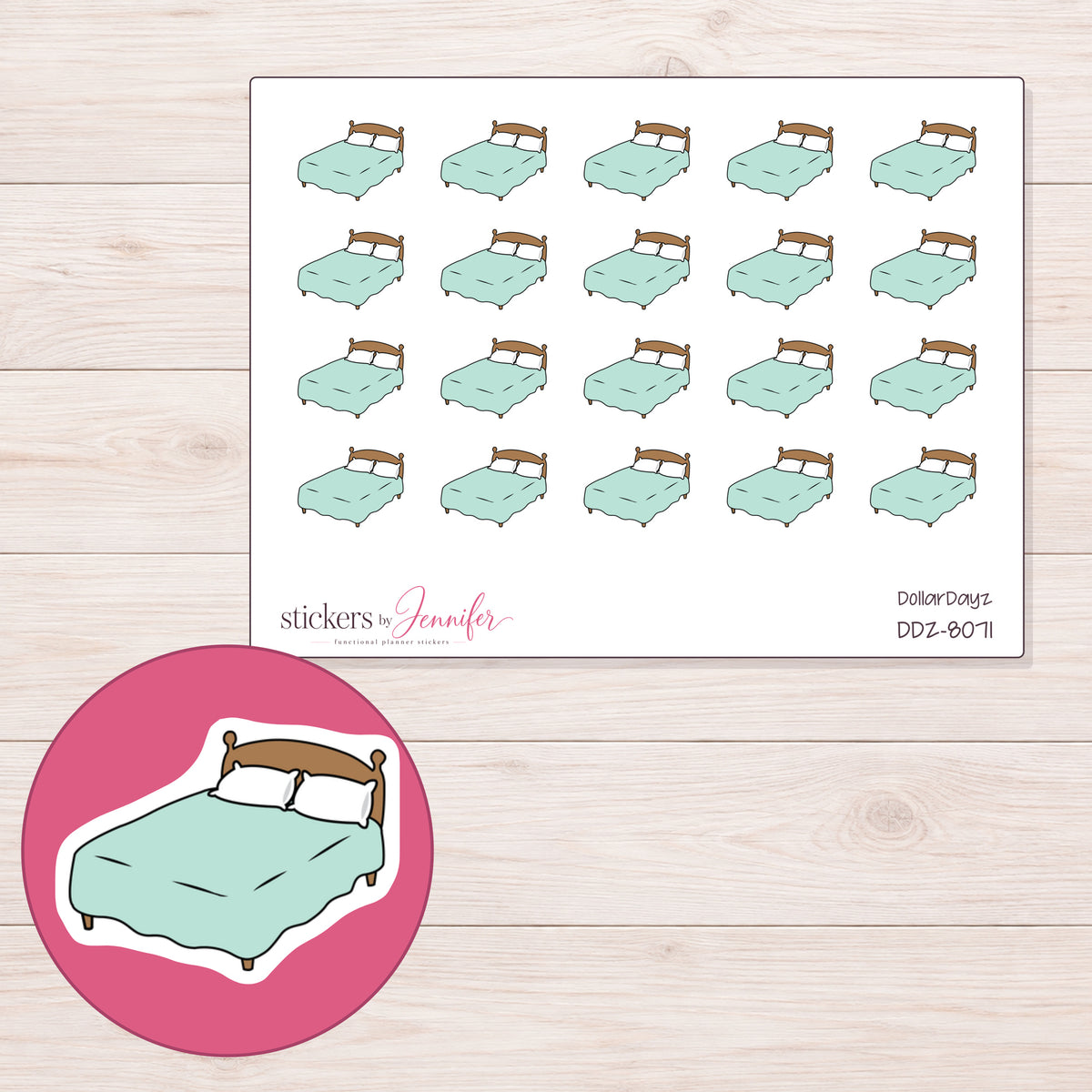 DDZ-8071 planner sticker sheet with enlarged sticker detail